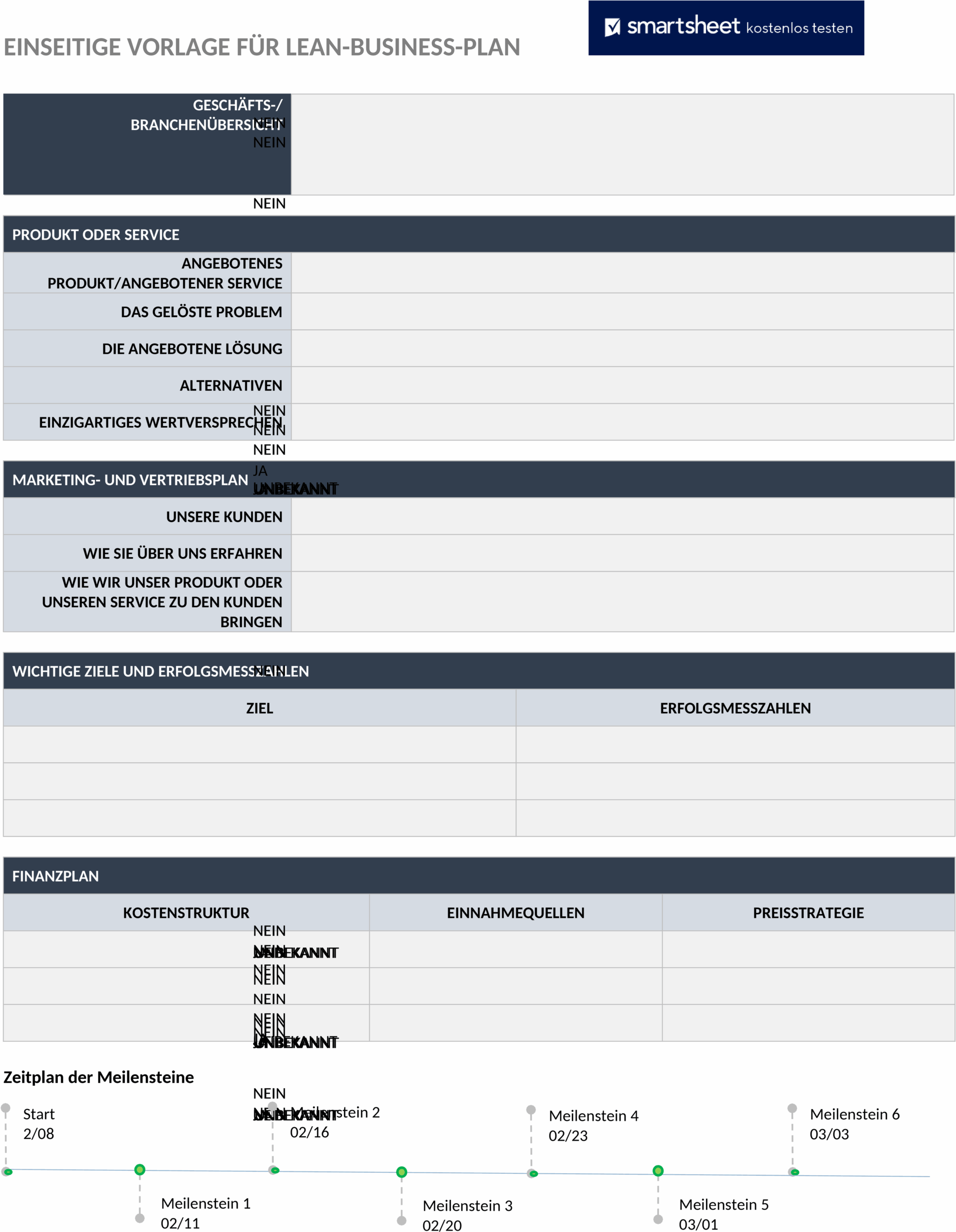 Word-Vorlage: One Page Lean Business Plan