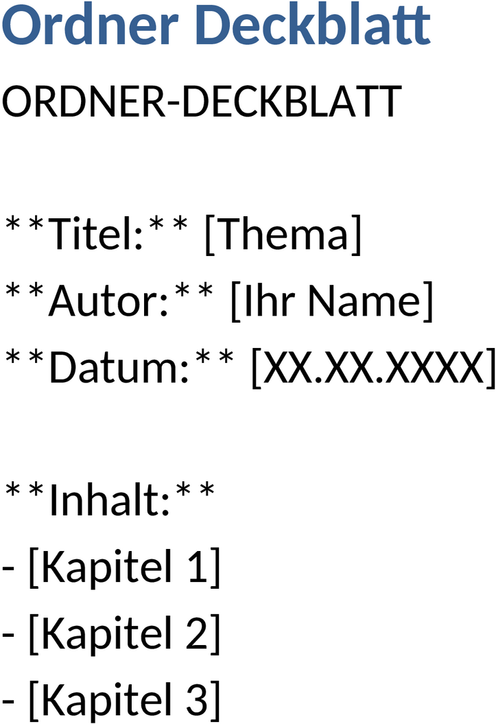 Word-Vorlage für Ordner Deckblatt