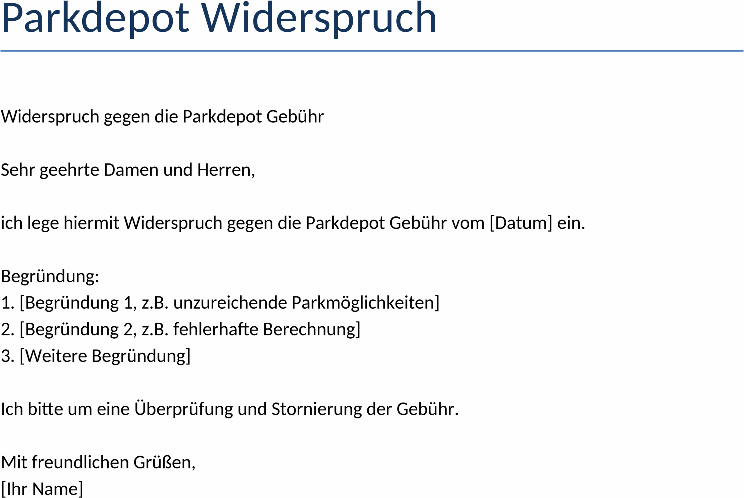 Word-Vorlage Parkdepot Widerspruch