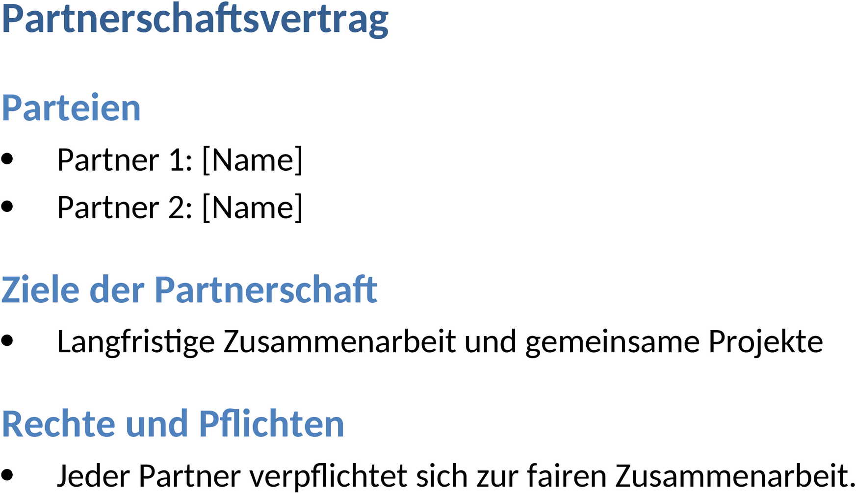Word-Vorlage Partnerschaftsvertrag