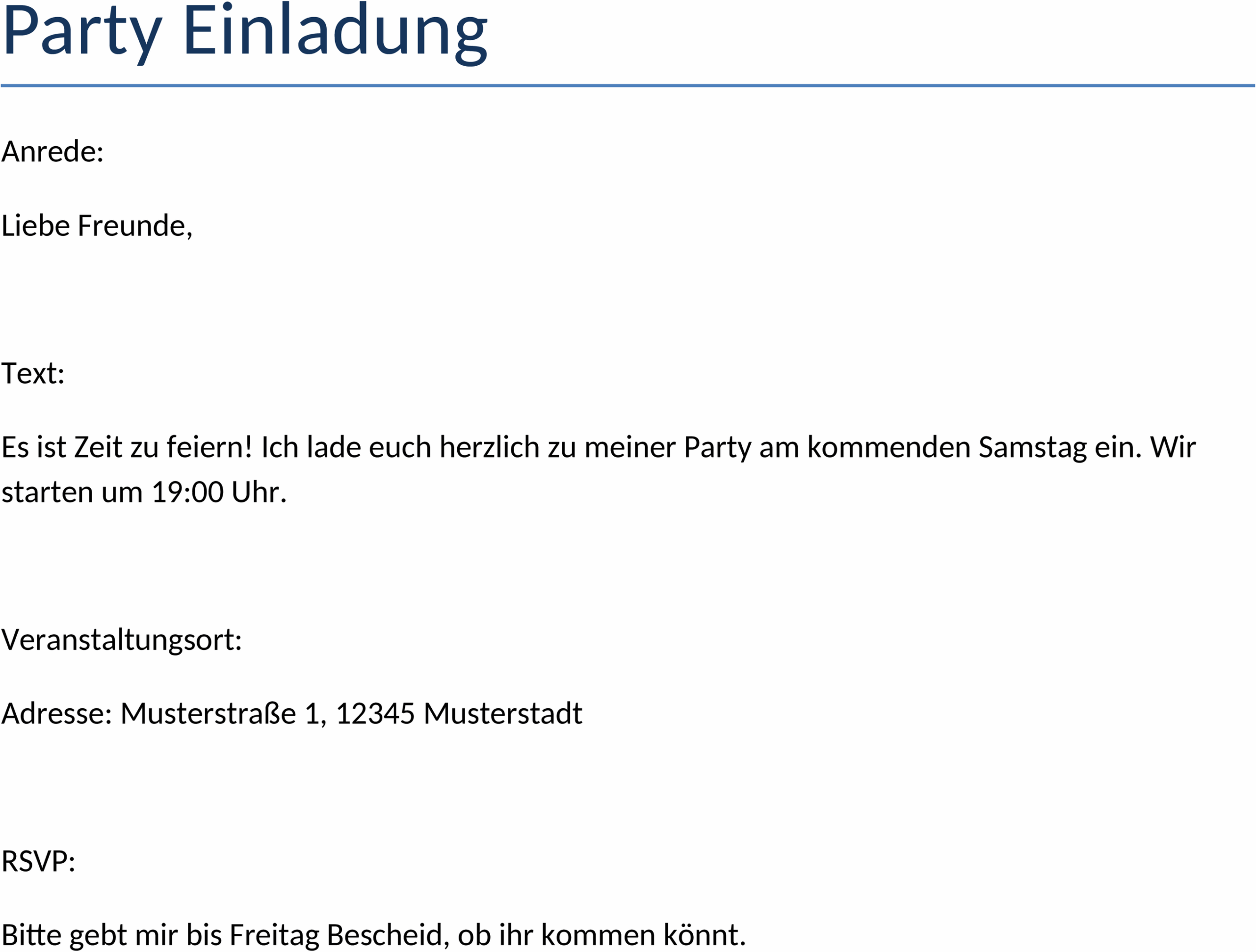 Word-Vorlage für Partyeinladungen