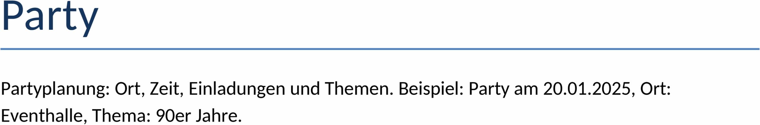 Word-Vorlage für Partyplanung