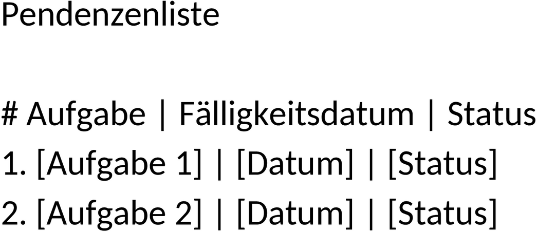 Word Vorlage Pendenzenliste