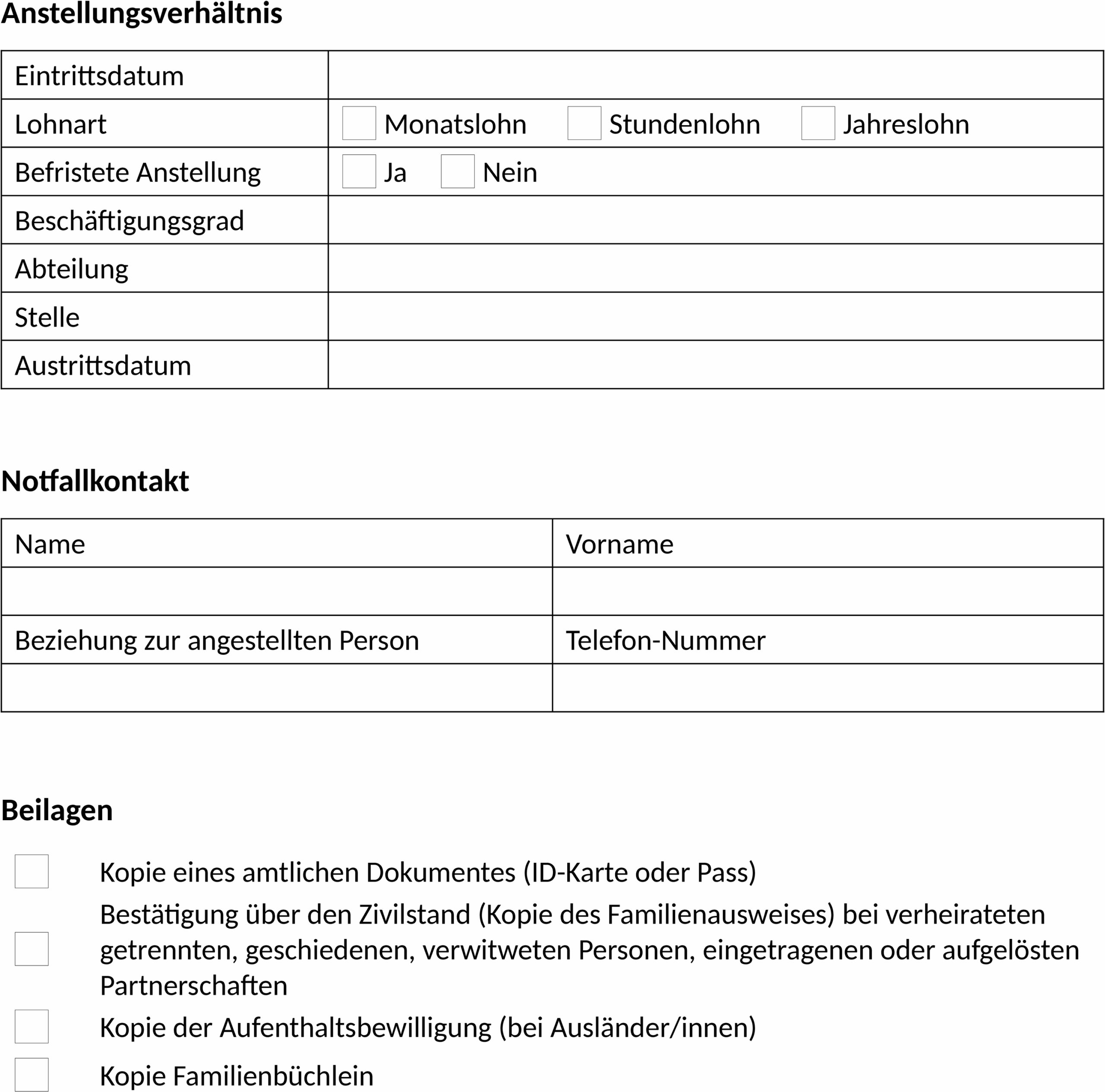 Word-Vorlage Personalstammblatt für Unternehmen