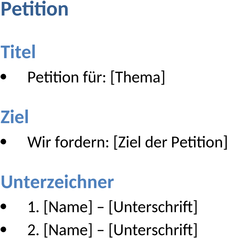 Word-Vorlage für Petitionen