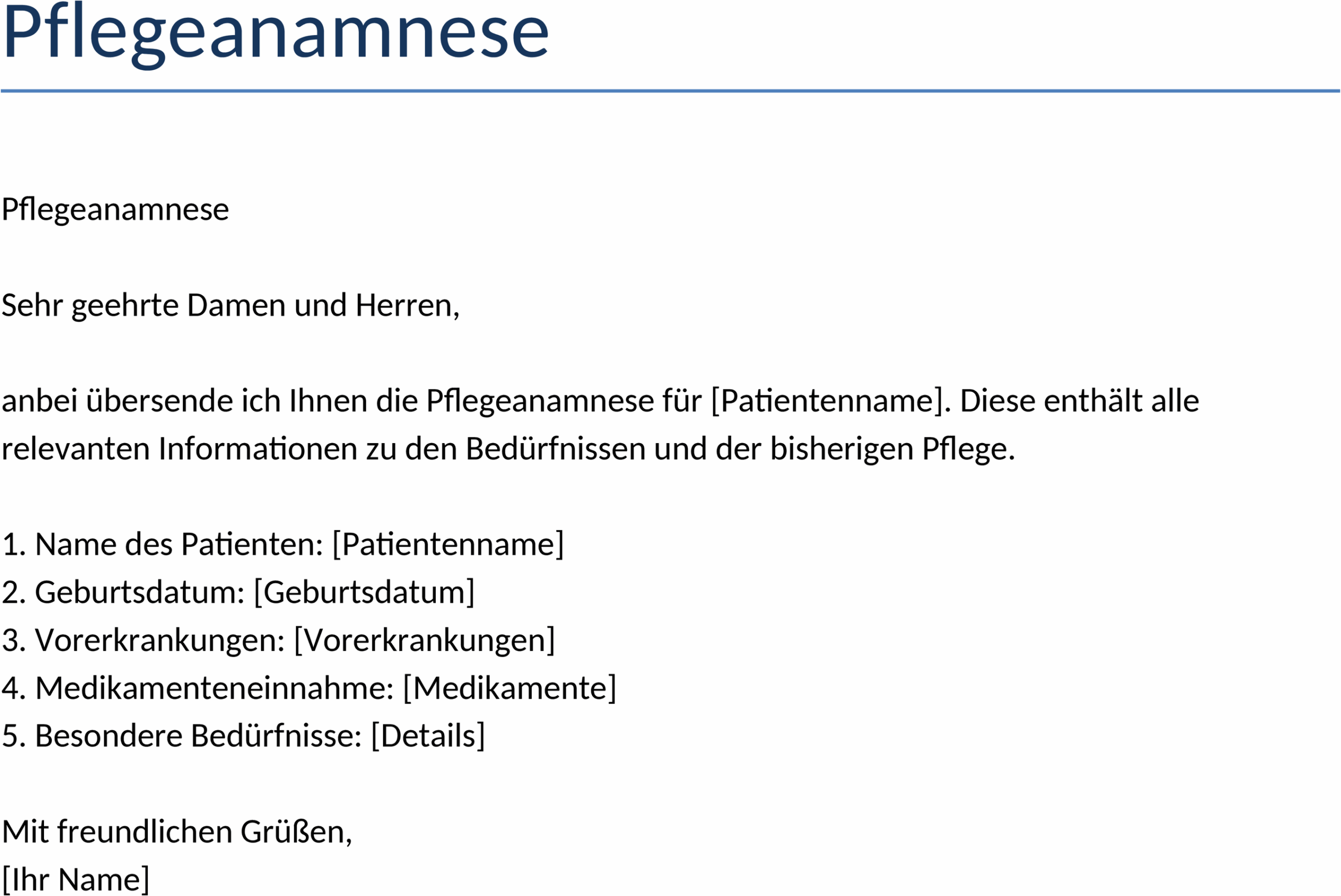 Word-Vorlage Pflegeanamnese