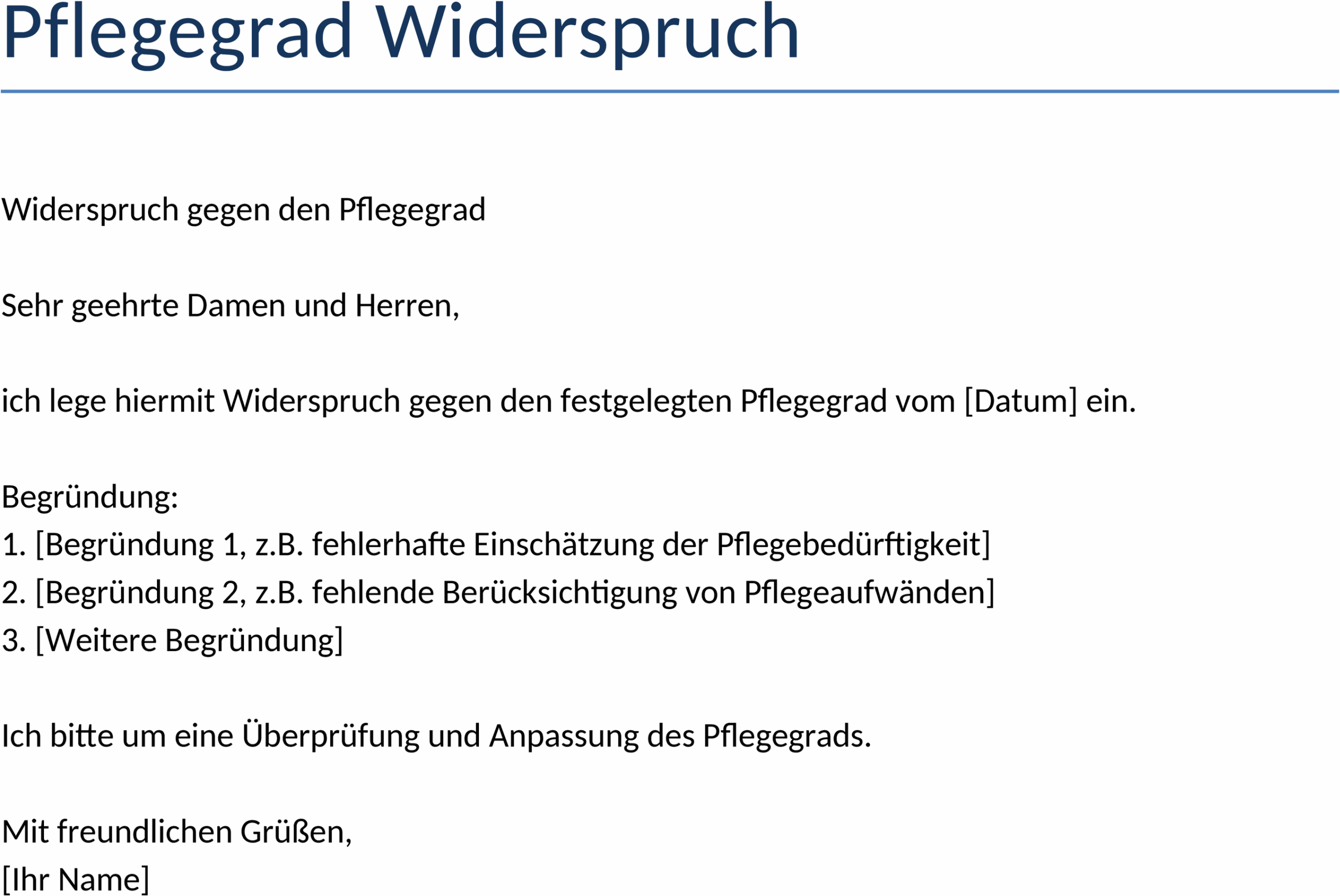 Word-Vorlage Pflegegrad Widerspruch