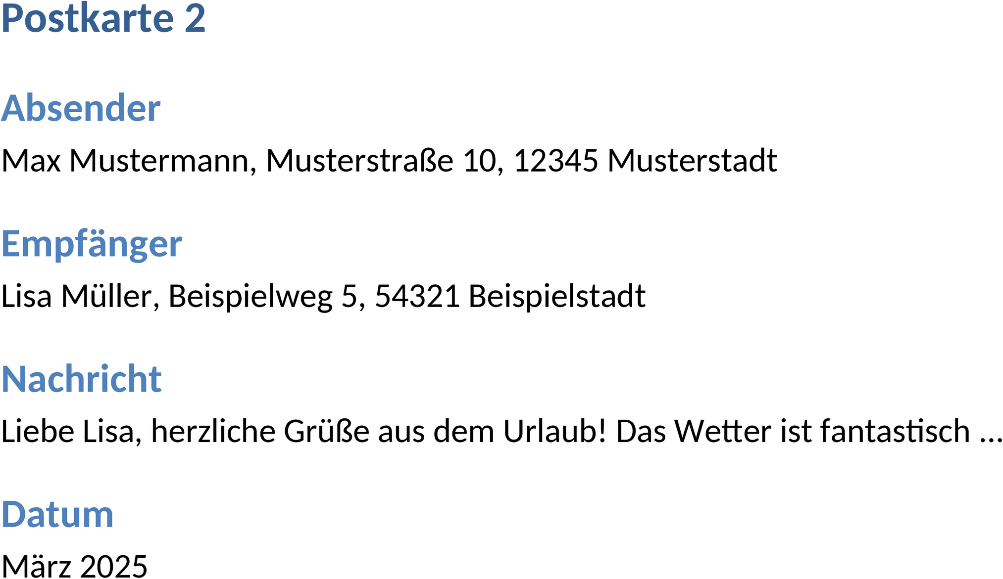 Word-Vorlage für Postkarte