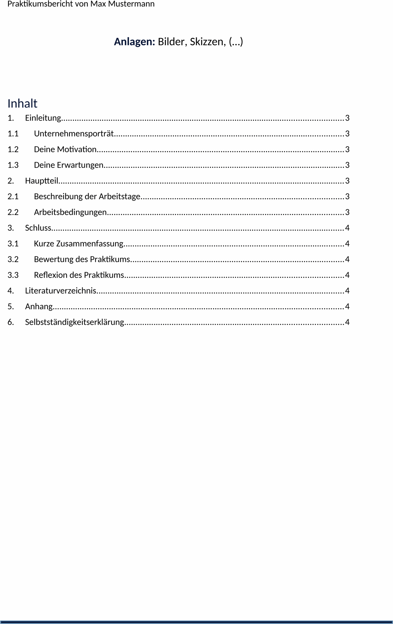 Word-Vorlage für Praktikumsbericht Schule