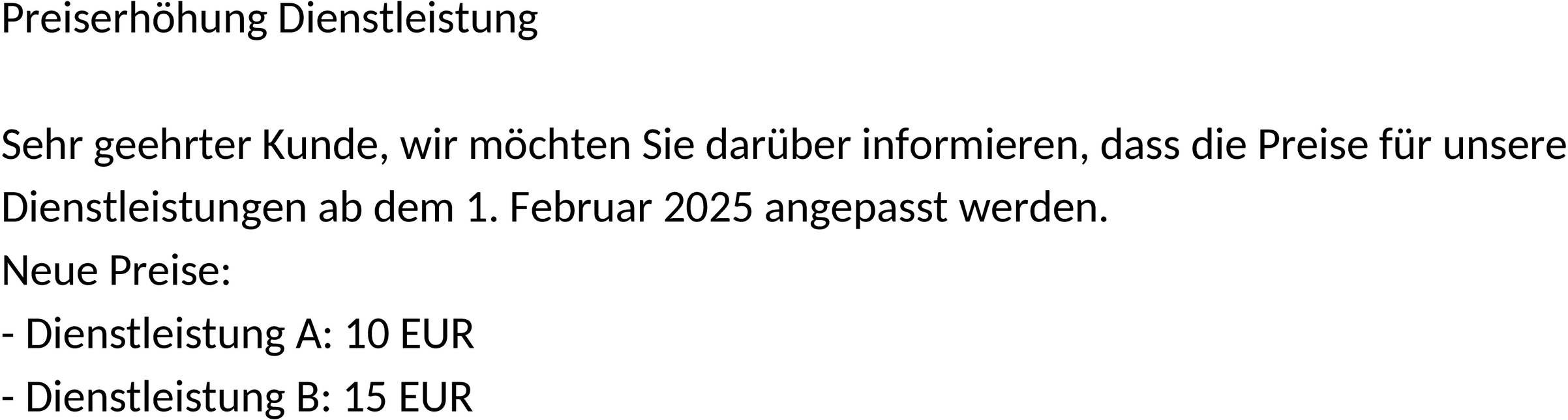 Word-Vorlage Preiserhöhung Dienstleistung
