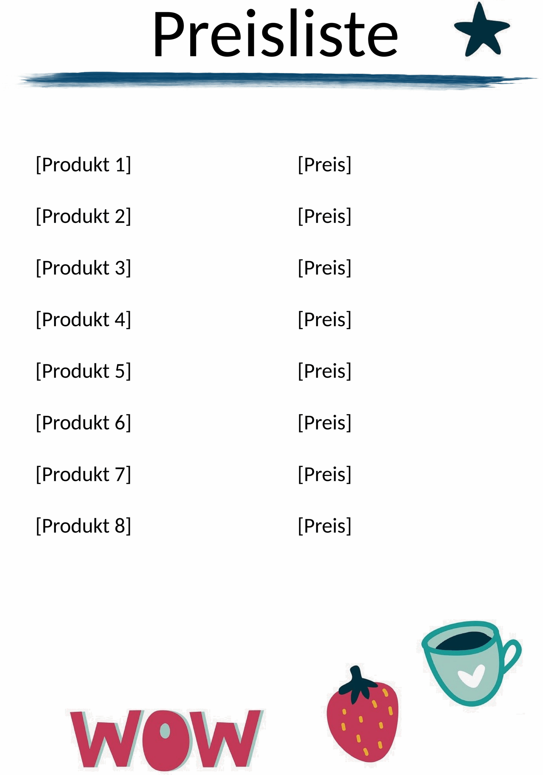 Word-Vorlage Preisliste