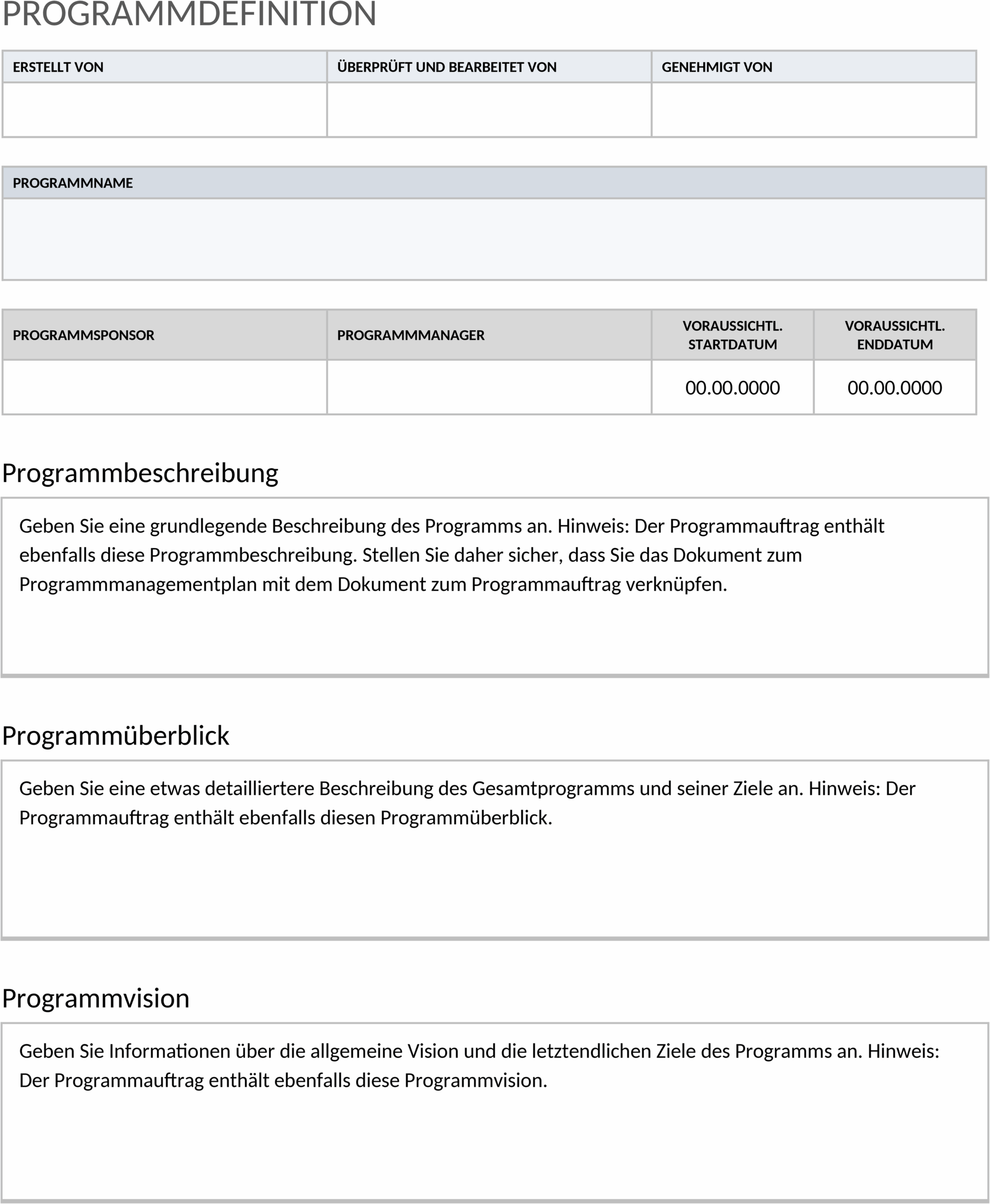 Word-Vorlage für Programm-Management-Plan