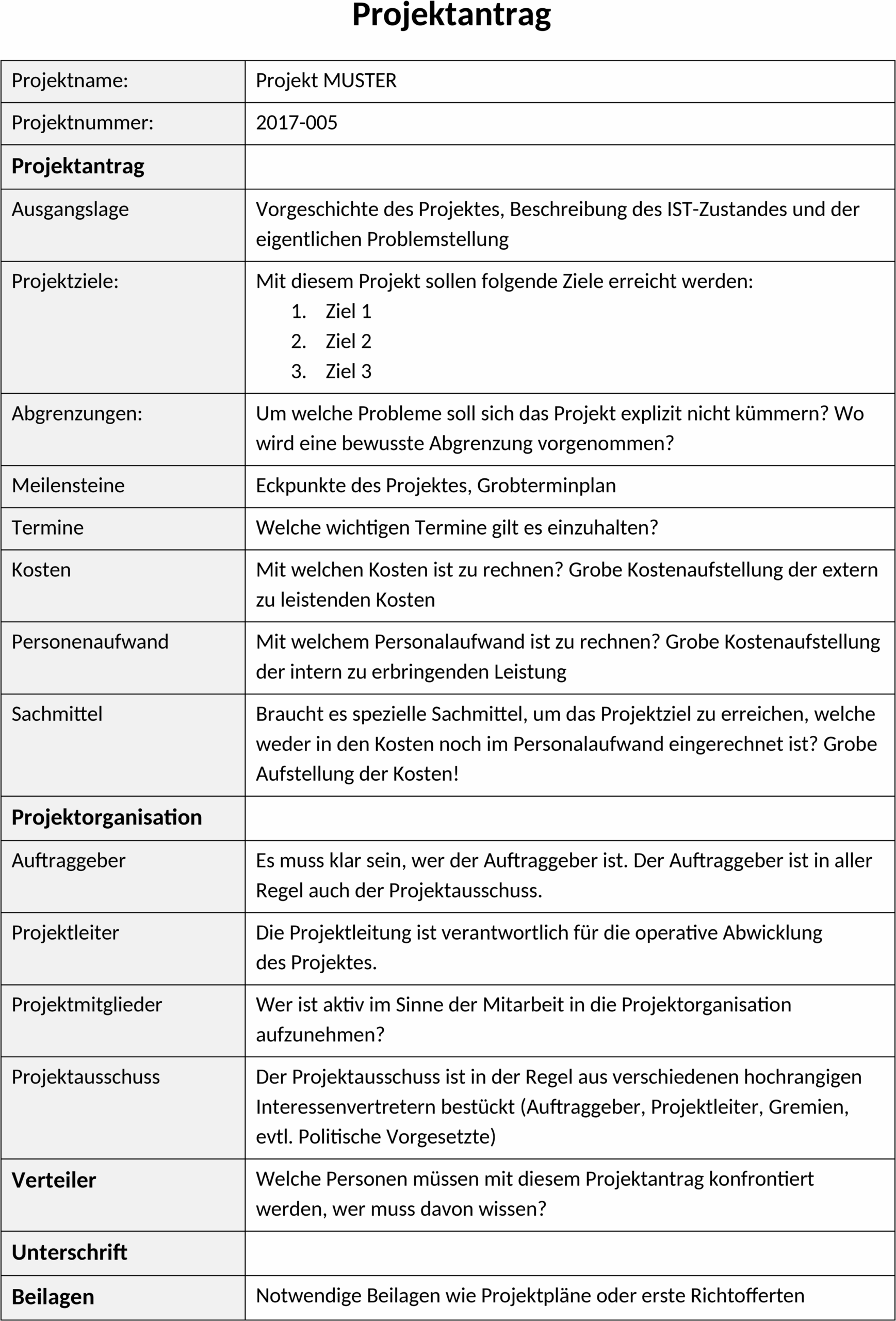 Word-Vorlage Projektantrag