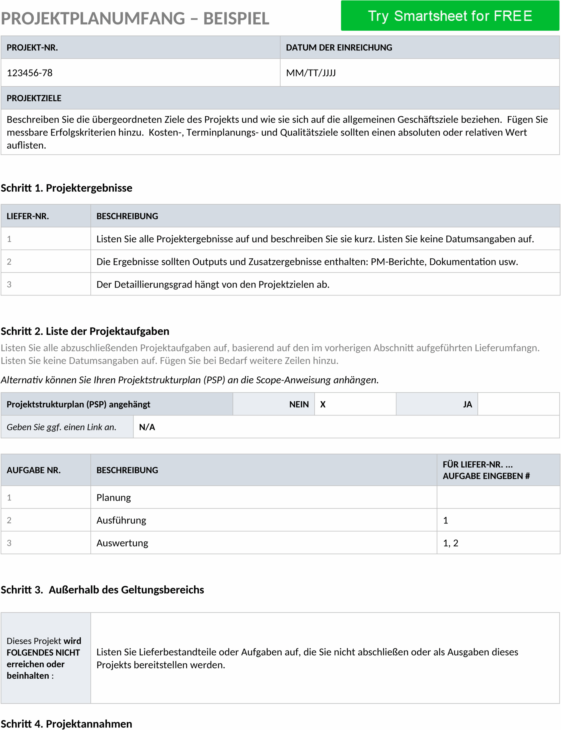 Word Vorlage Projektplan und Umfang