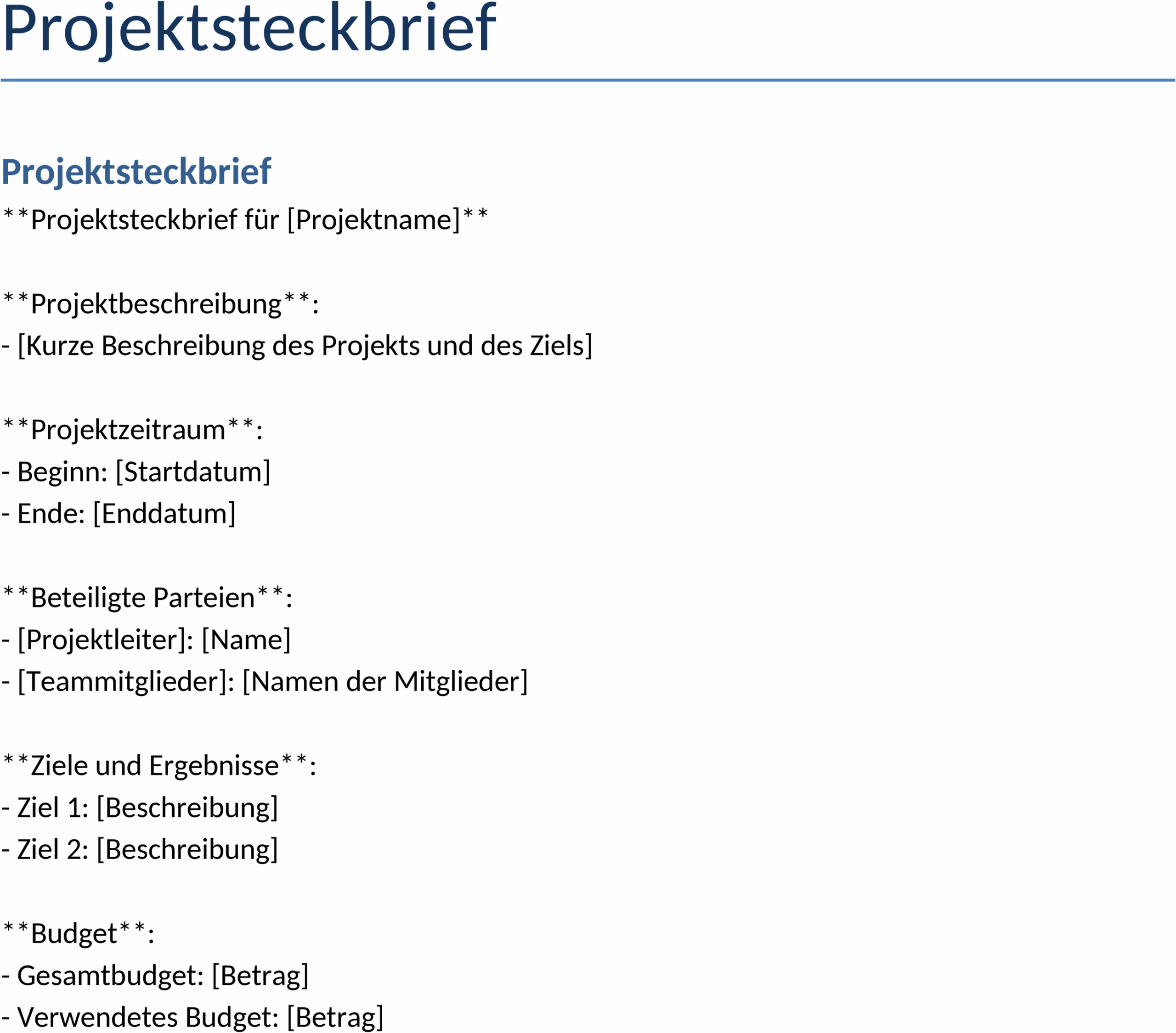Word-Vorlage Projektsteckbrief für Business