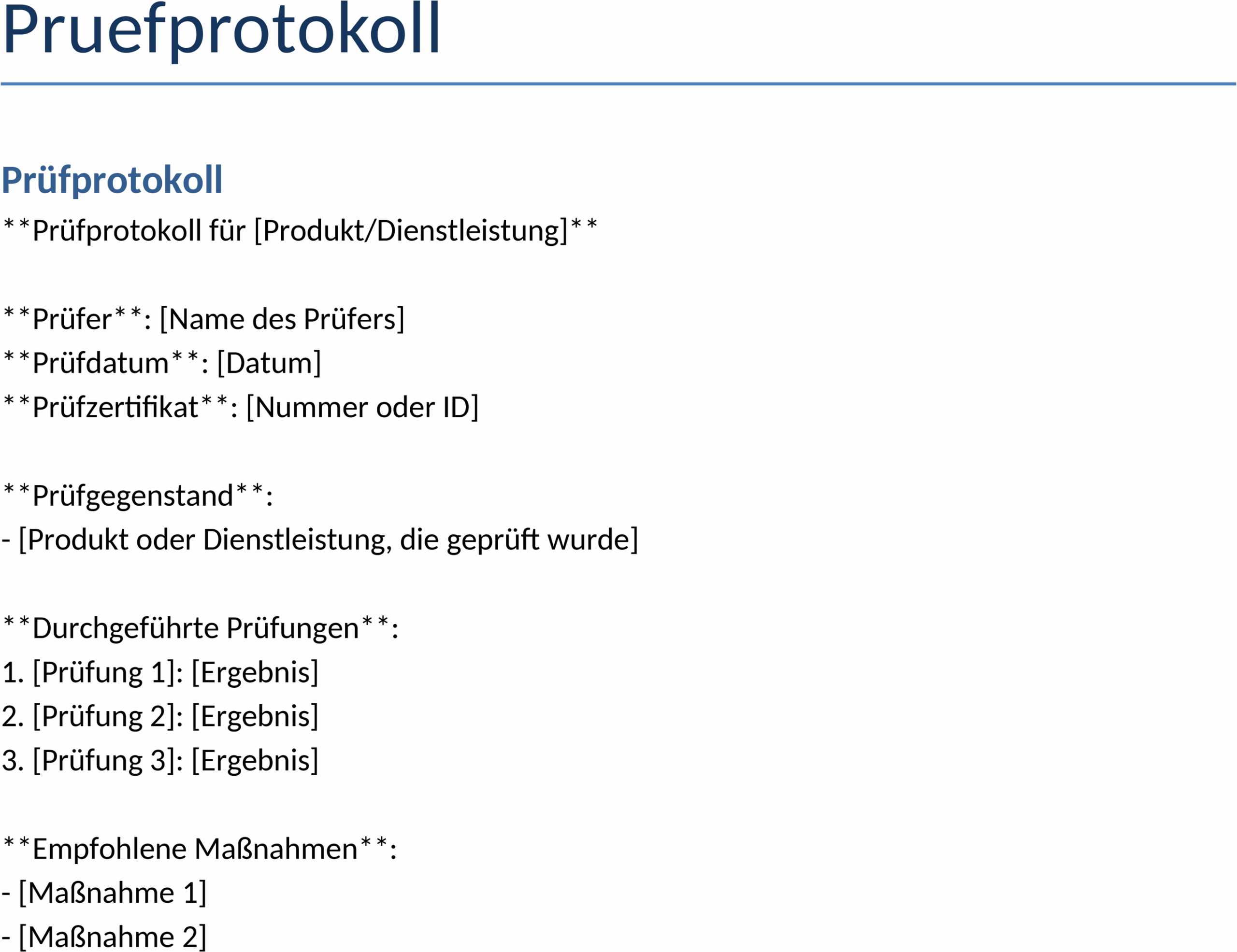 Word-Vorlage Prüfprotokoll