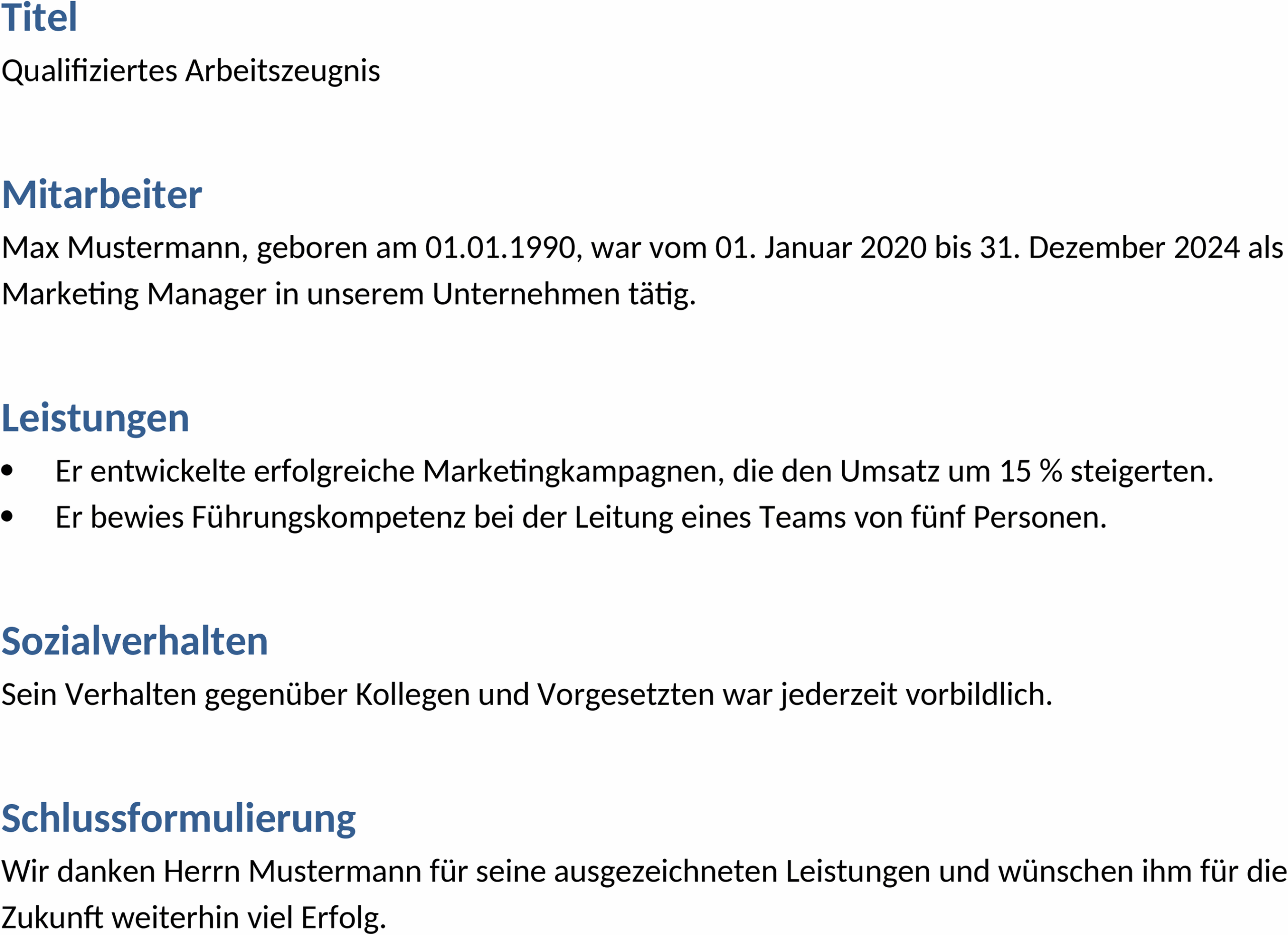 Word-Vorlage für qualifiziertes Arbeitszeugnis