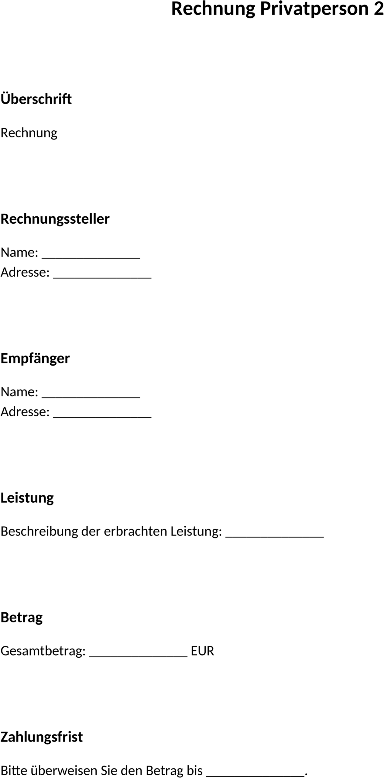 Word-Vorlage für Rechnungen von Privatpersonen