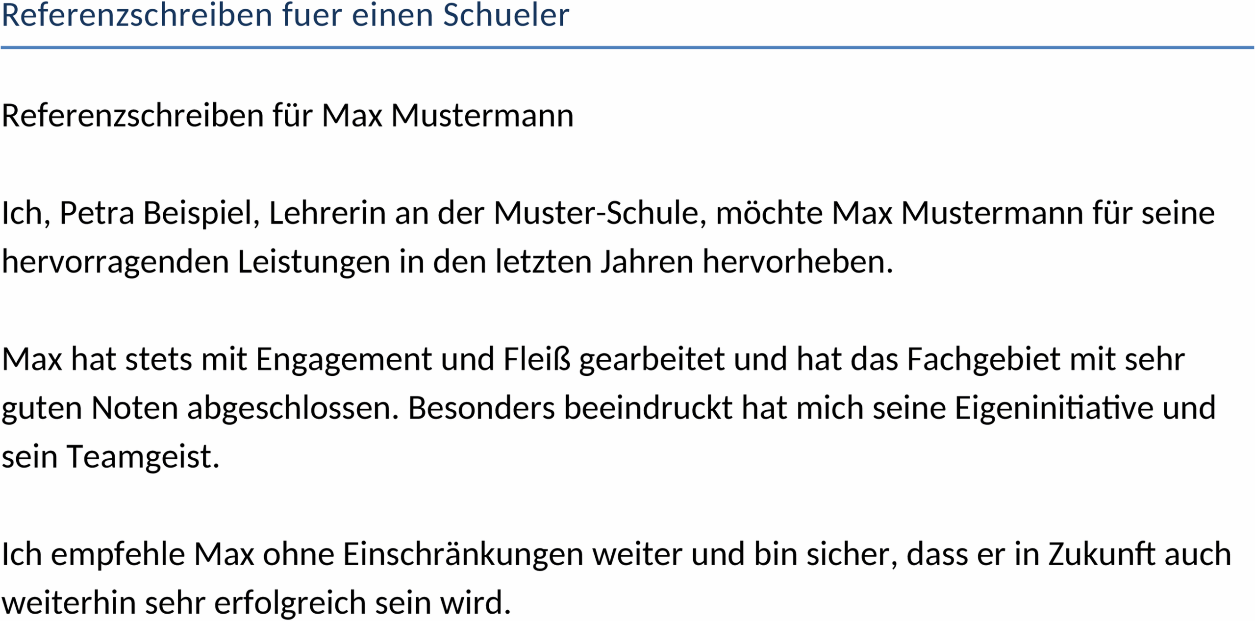 Word-Vorlage Referenzschreiben für Schüler