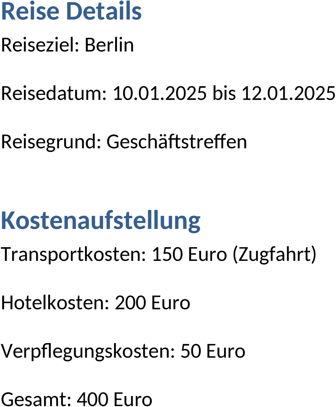 Word Vorlage Reisekostenabrechnung