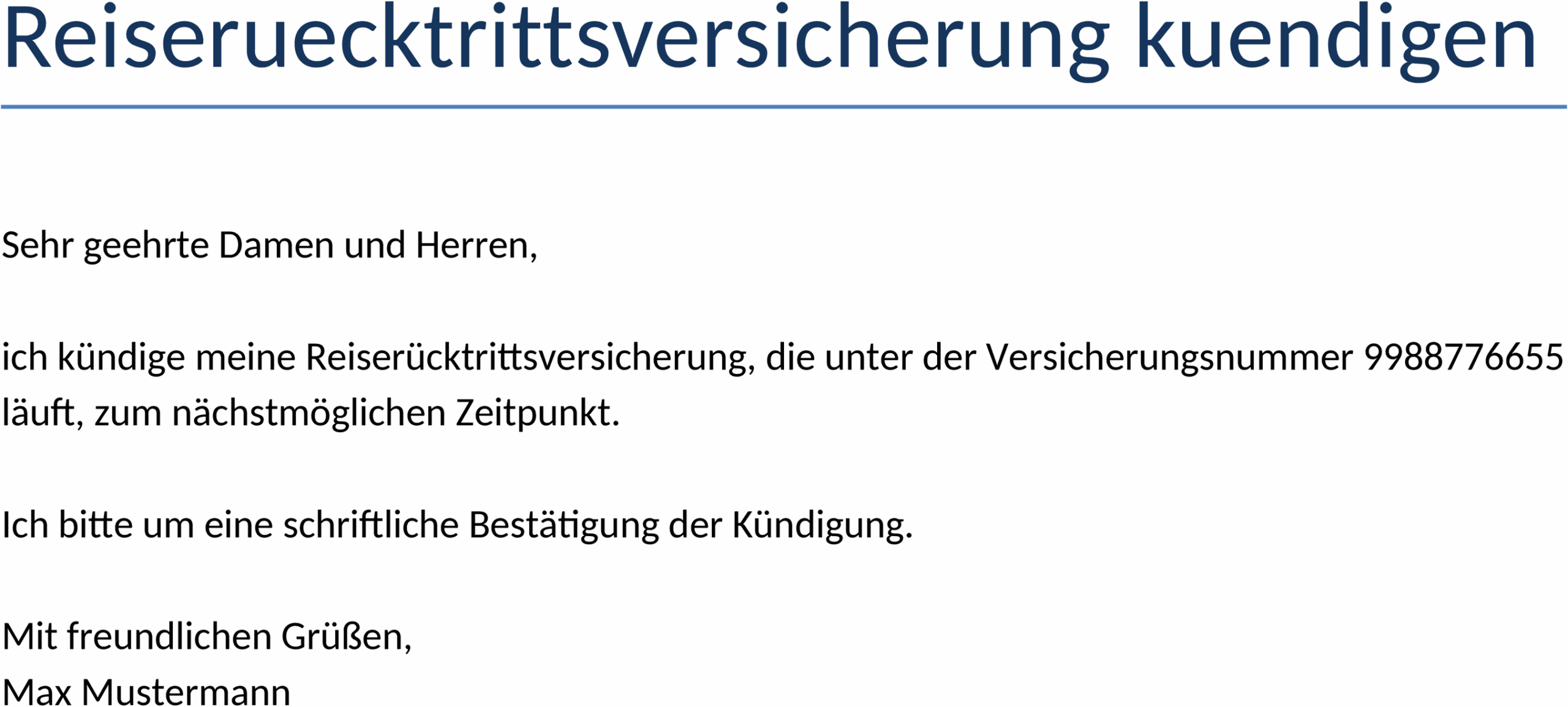Word-Vorlage Reiserücktrittsversicherung Kündigung
