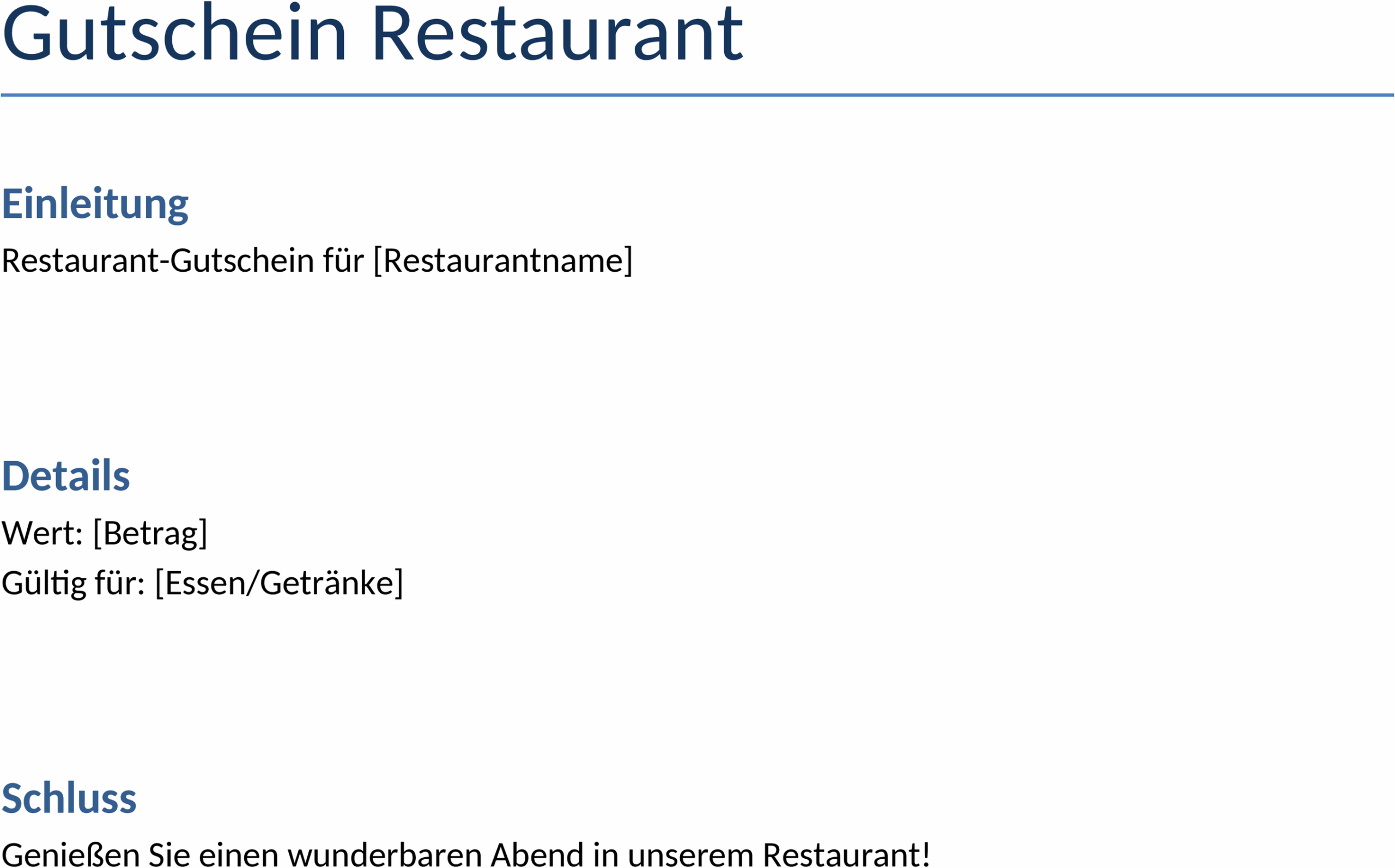 Word-Vorlage für Restaurantgutschein