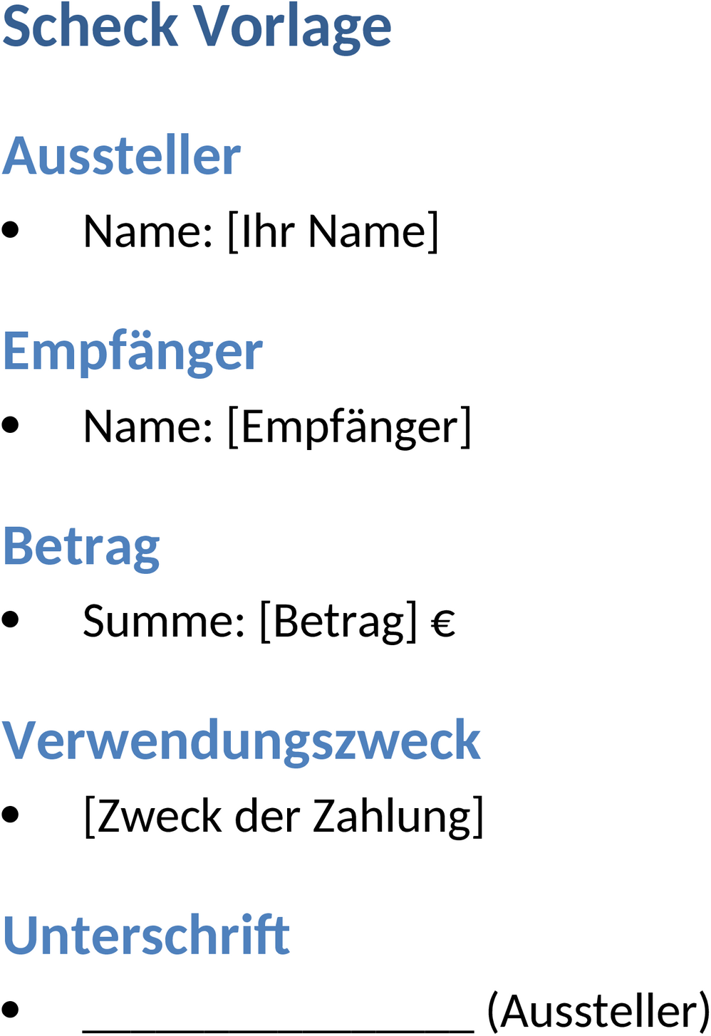 Word-Vorlage Scheck