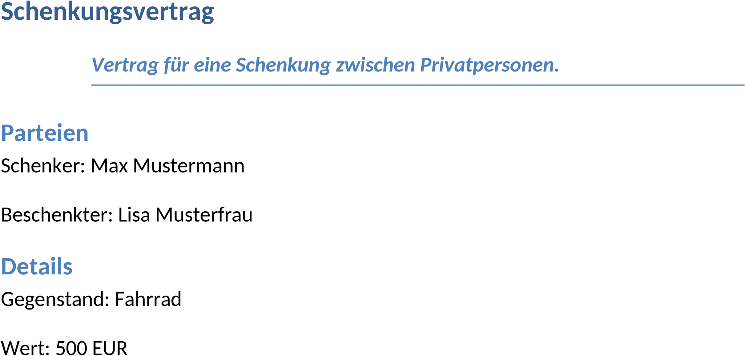 Word-Vorlage für Schenkungsverträge