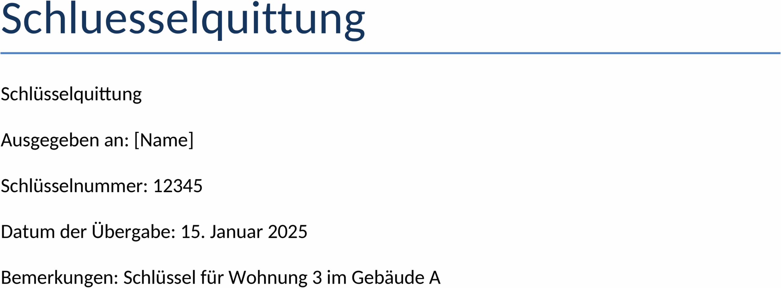 Word-Vorlage Schlüsselquittung