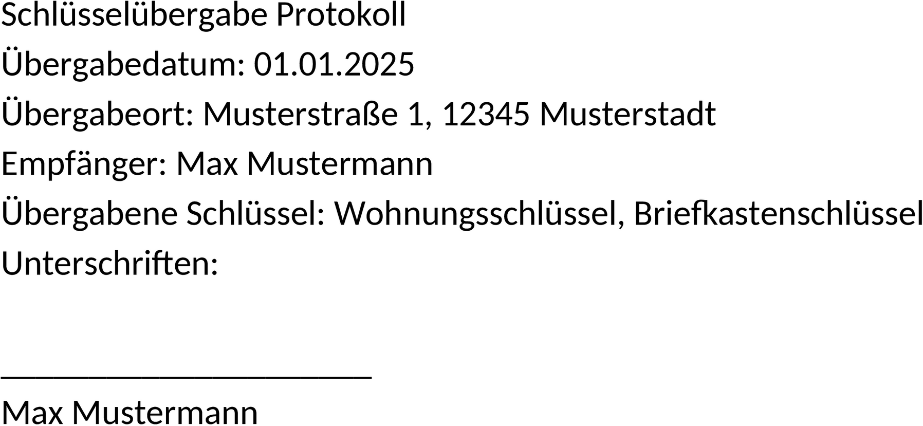 Word-Vorlage für Schlüsselübergabe