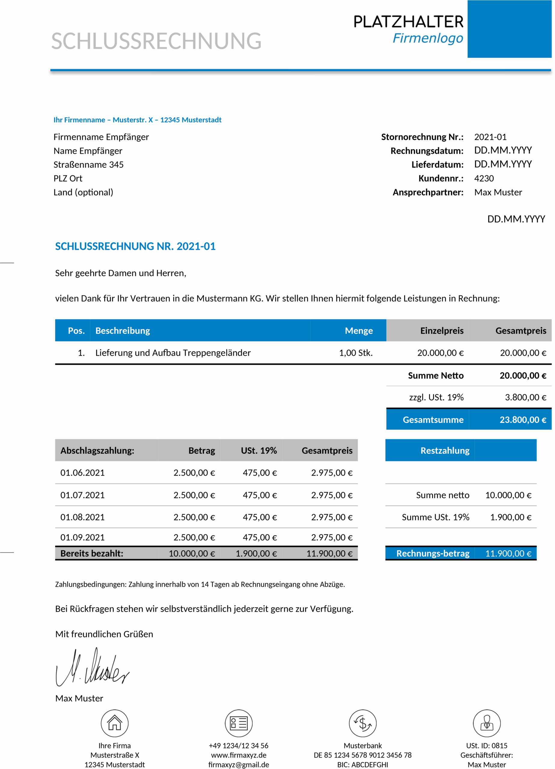 Word-Vorlage Schlussrechnung