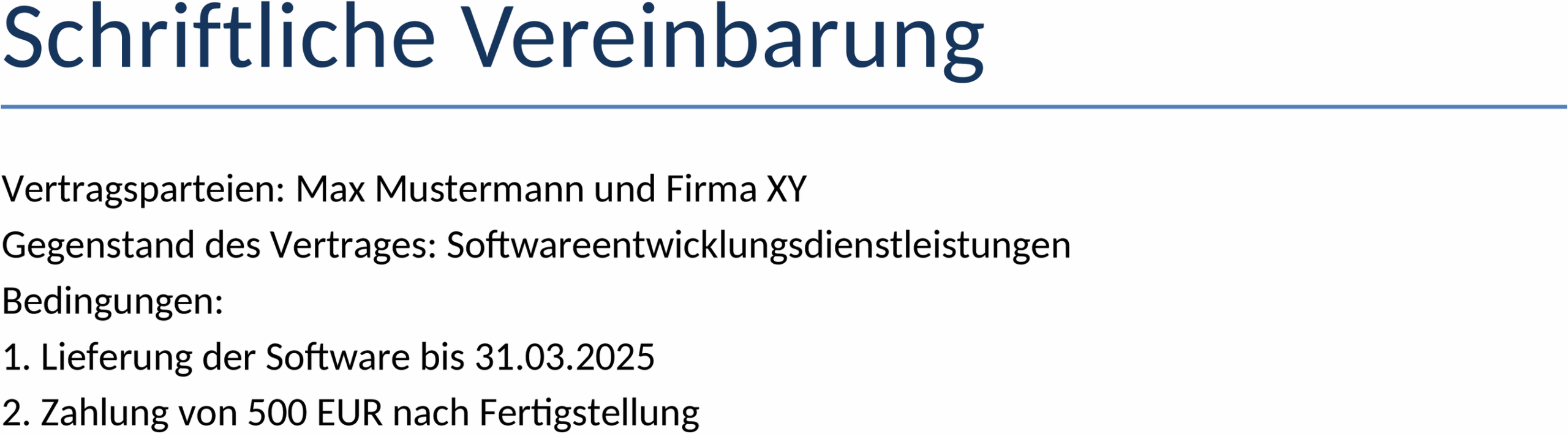 Word-Vorlage Schriftliche Vereinbarung