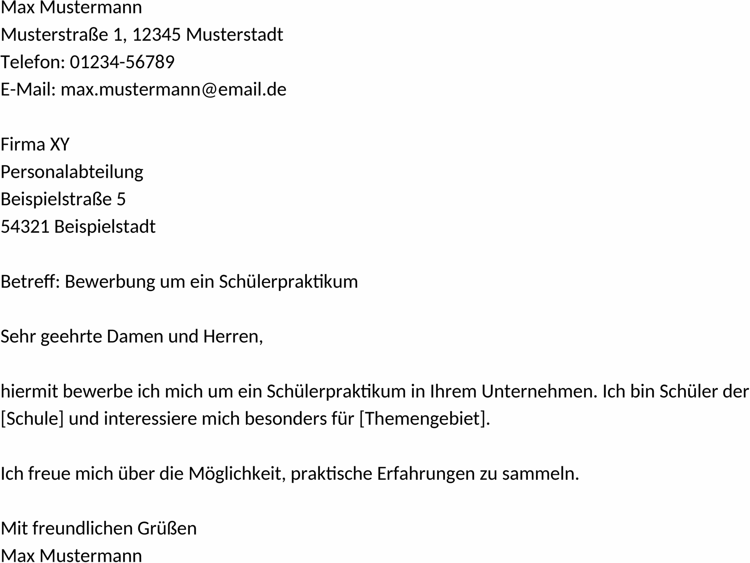Word-Vorlage Schülerbewerbung