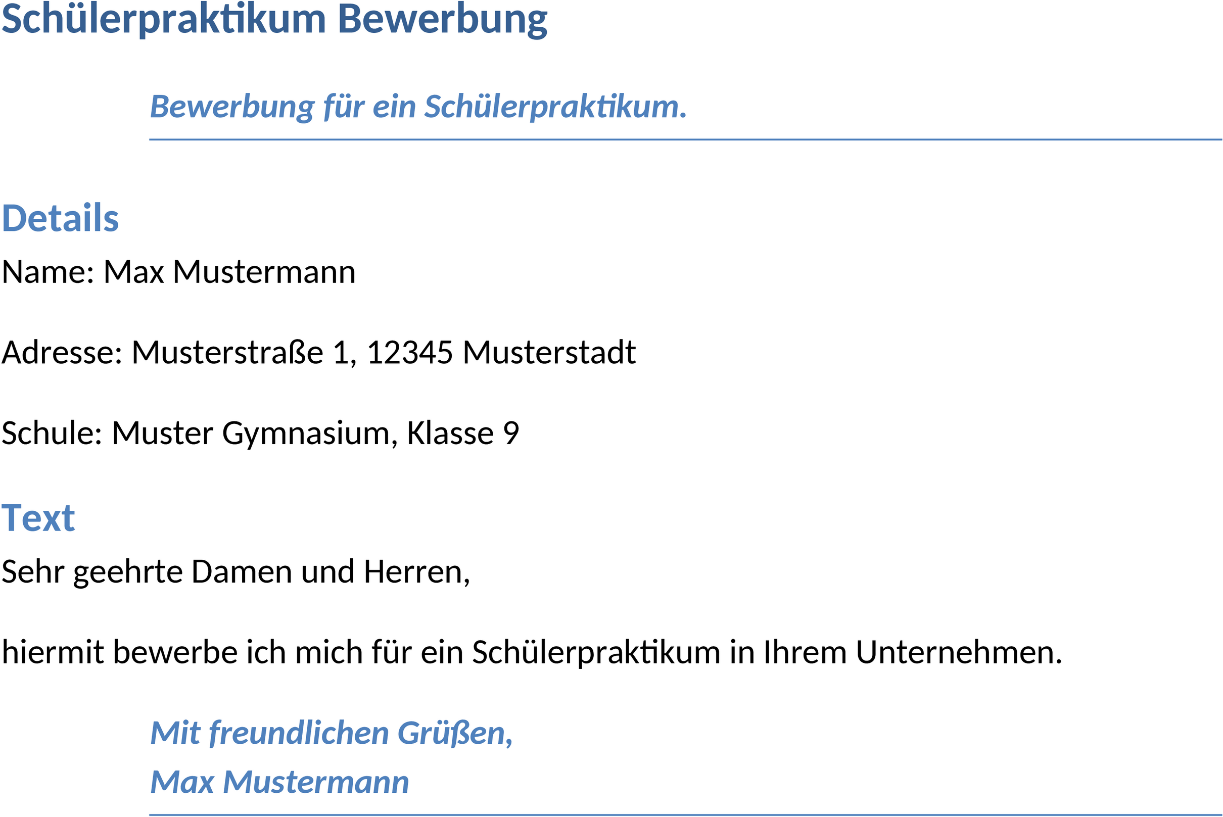 Word-Vorlage für Schülerpraktikum Bewerbung