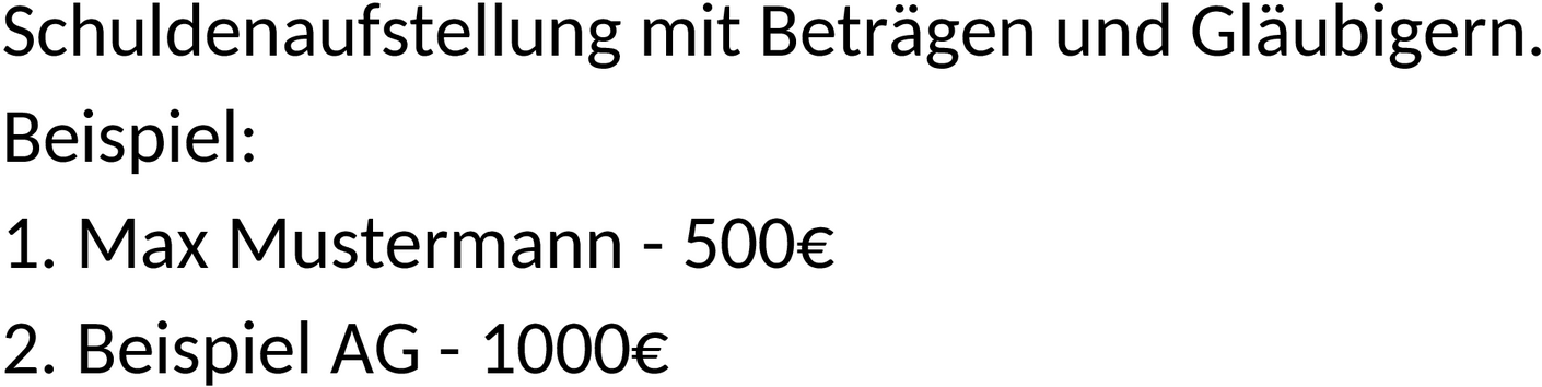 Word-Vorlage: Schuldenaufstellung