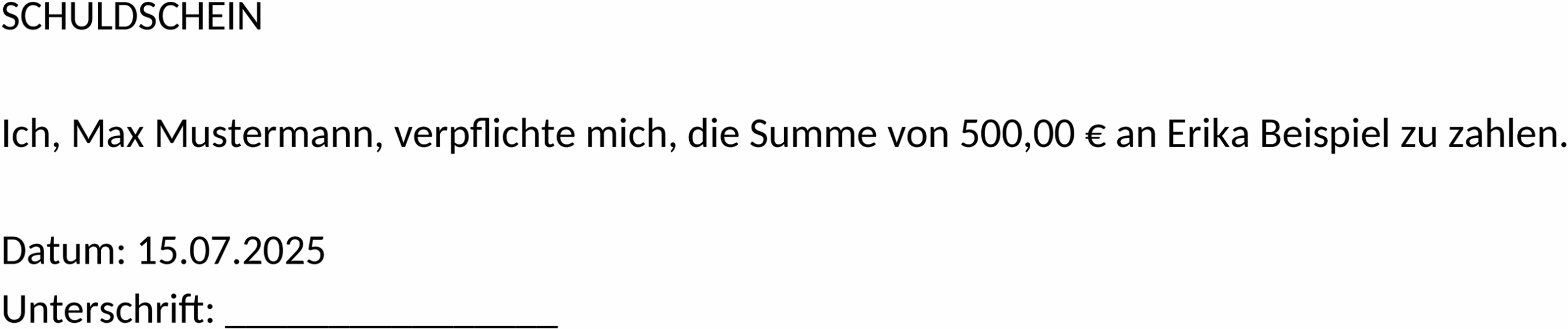 Word Vorlage Schuldschein