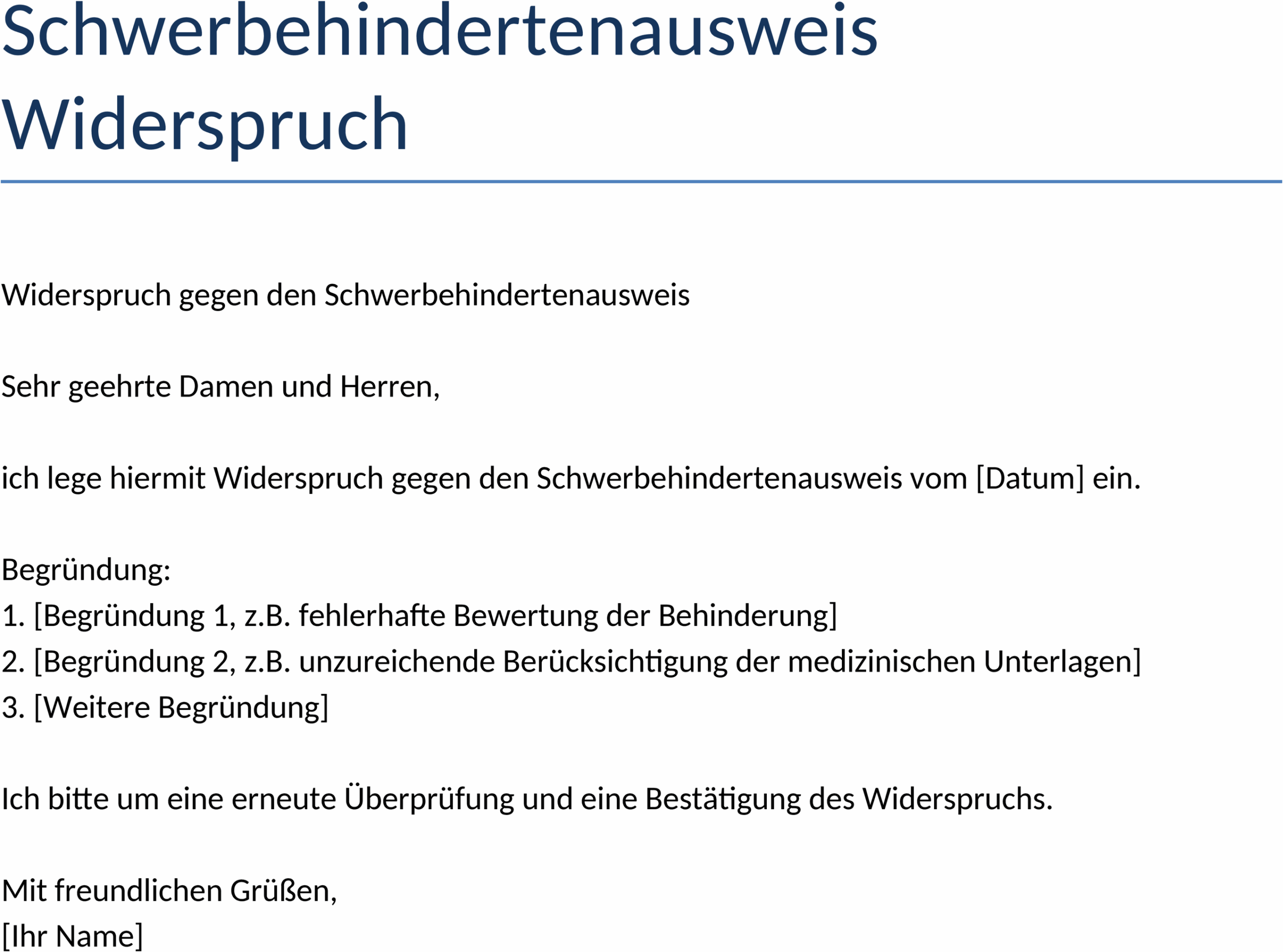 Word-Vorlage Schwerbehindertenausweis Widerspruch