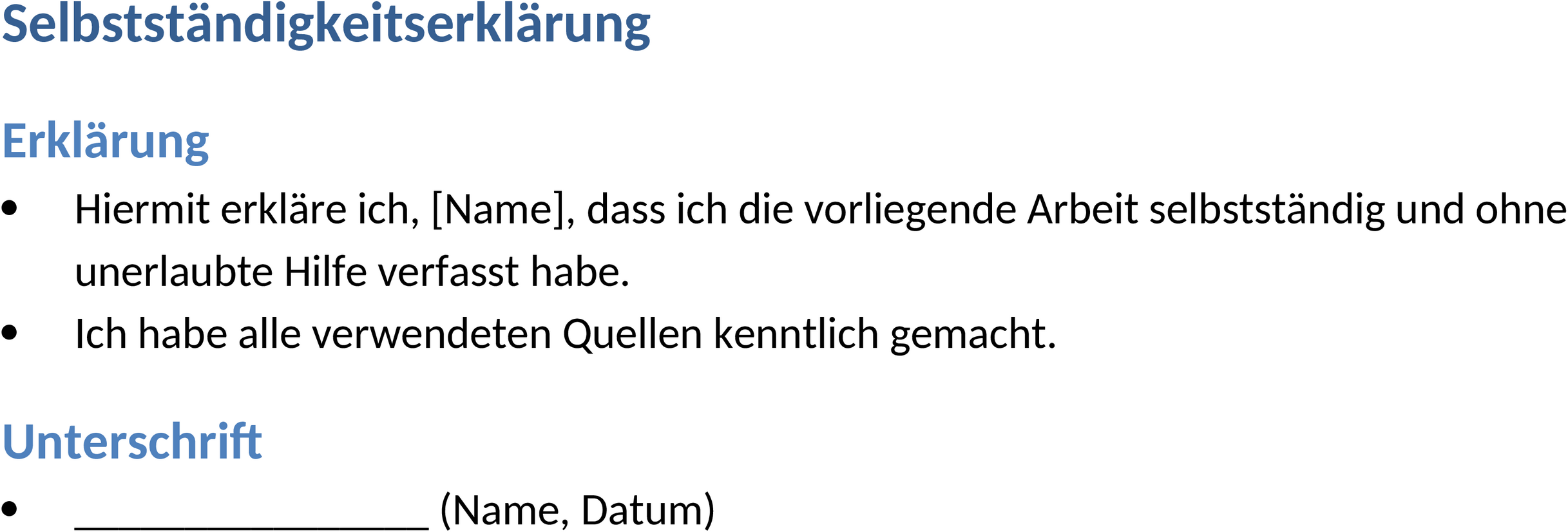 Word-Vorlage Selbstständigkeitserklärung