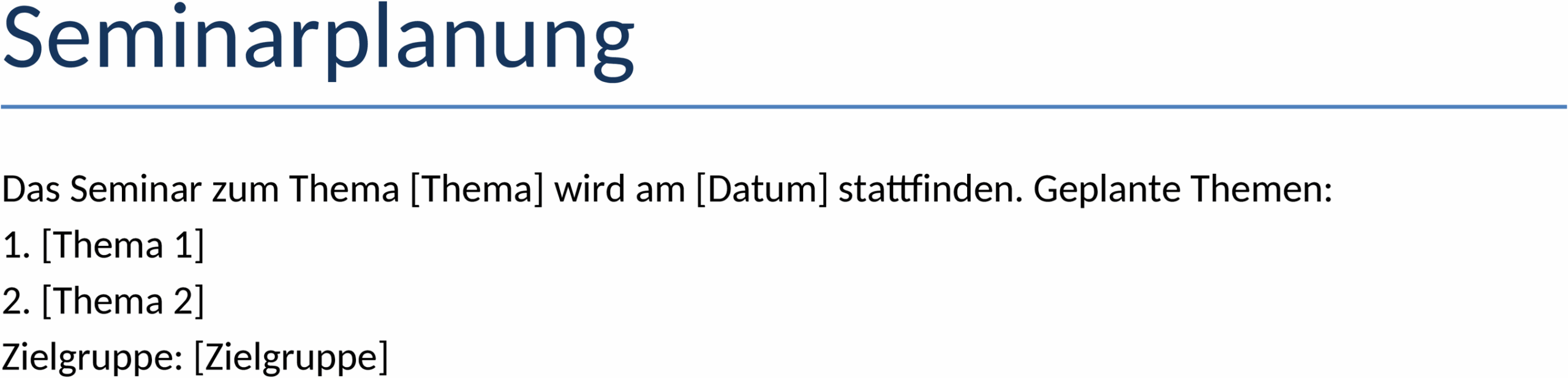 Word-Vorlage für Seminarplanung