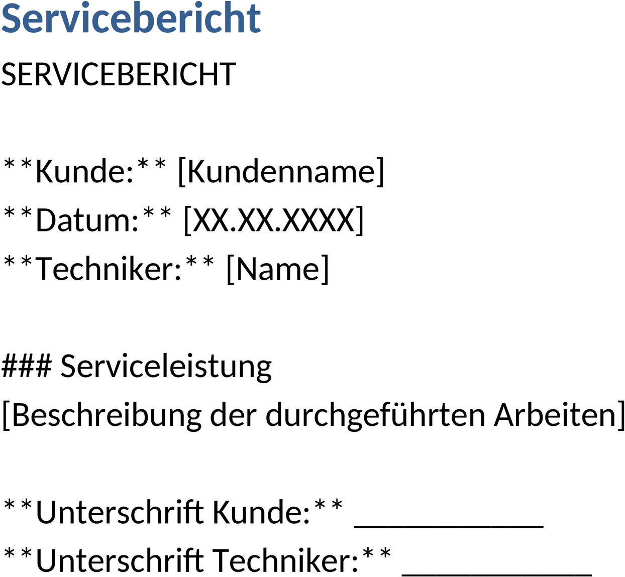Word-Vorlage Servicebericht