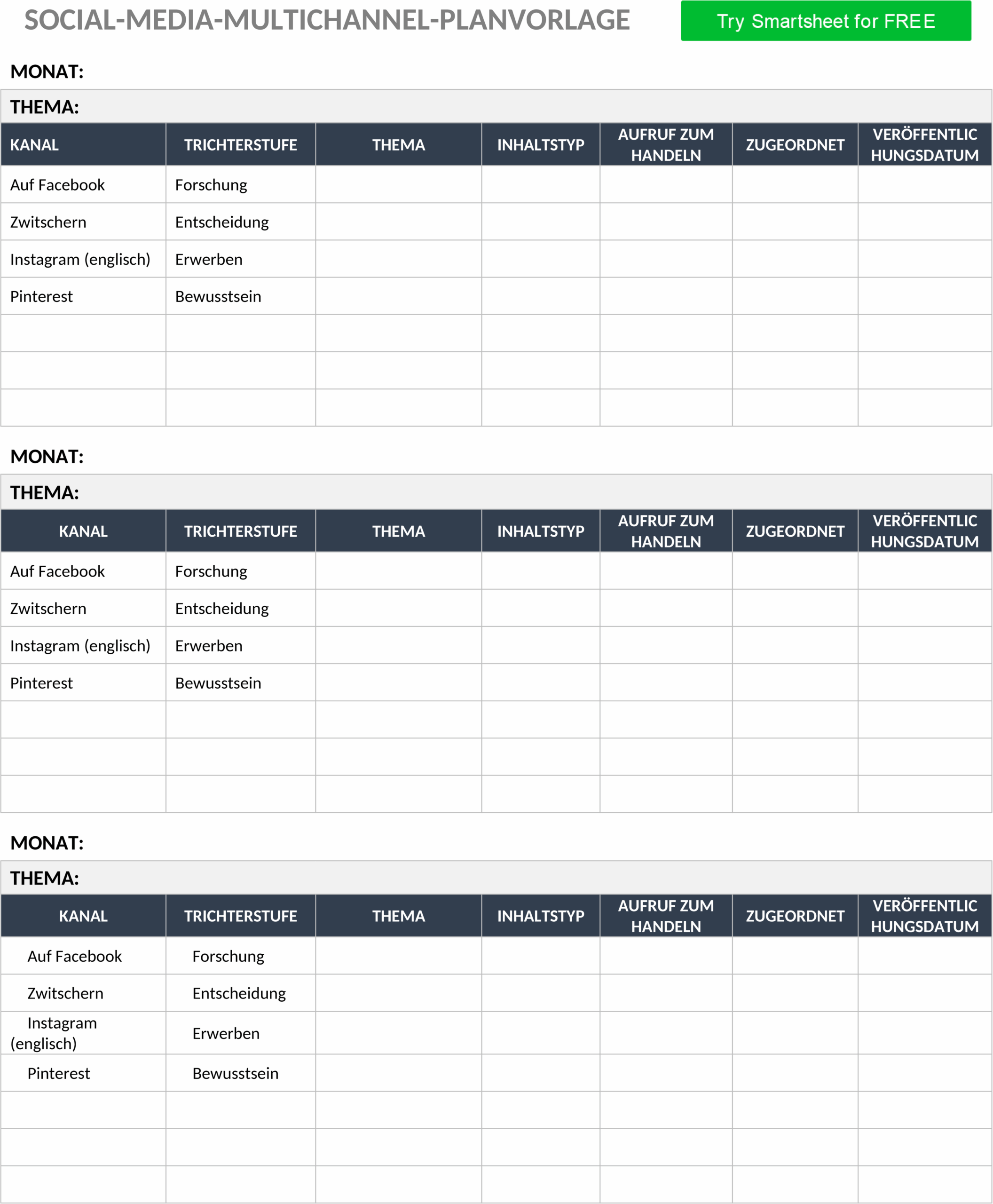 Word Vorlage Social Media Multichannel Plan