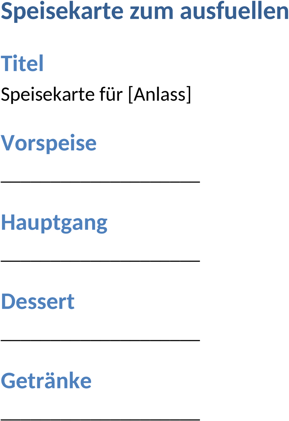 Word-Vorlage Speisekarte