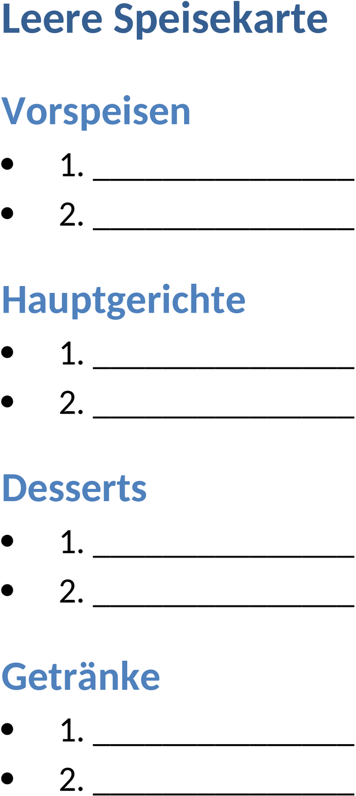 Word Vorlage Speisekarte