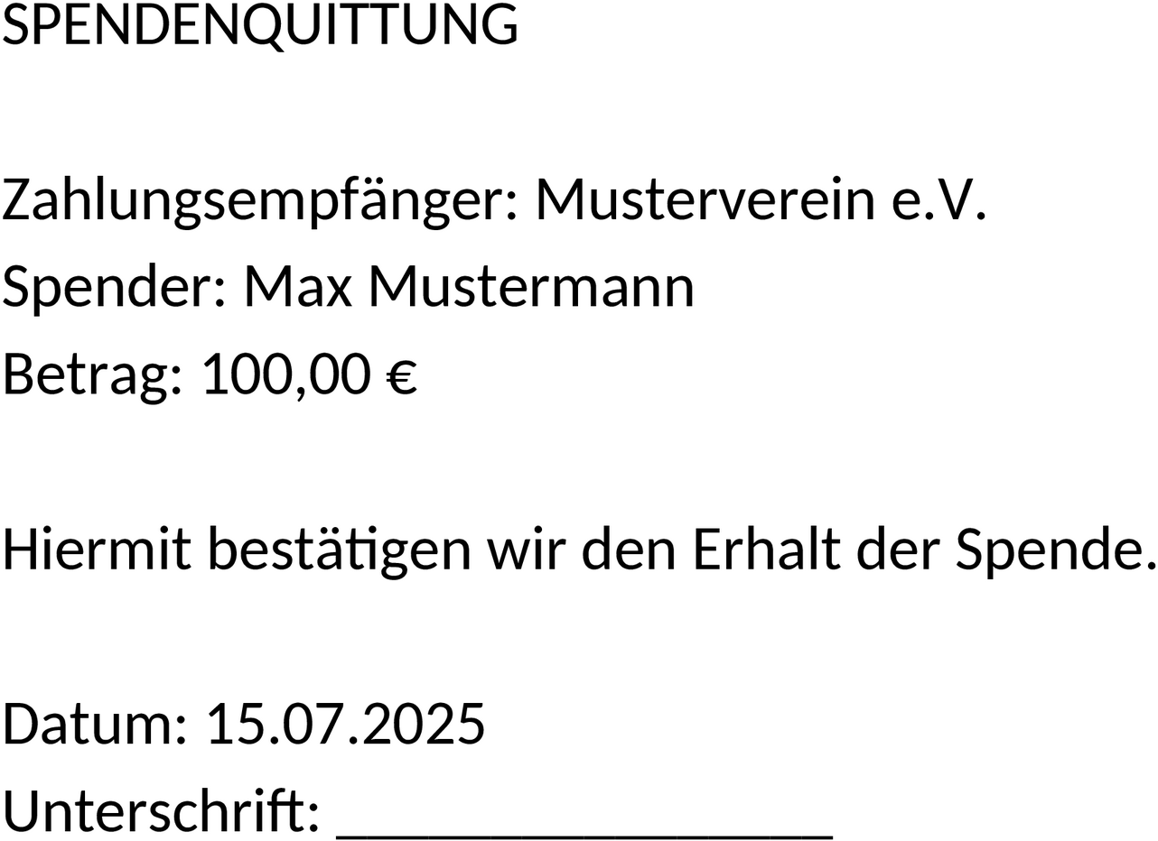 Word-Vorlage Spendenquittung