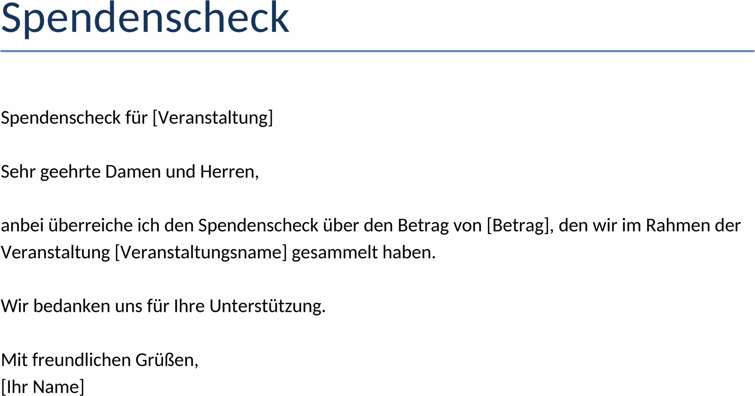 Word-Vorlage Spendenscheck