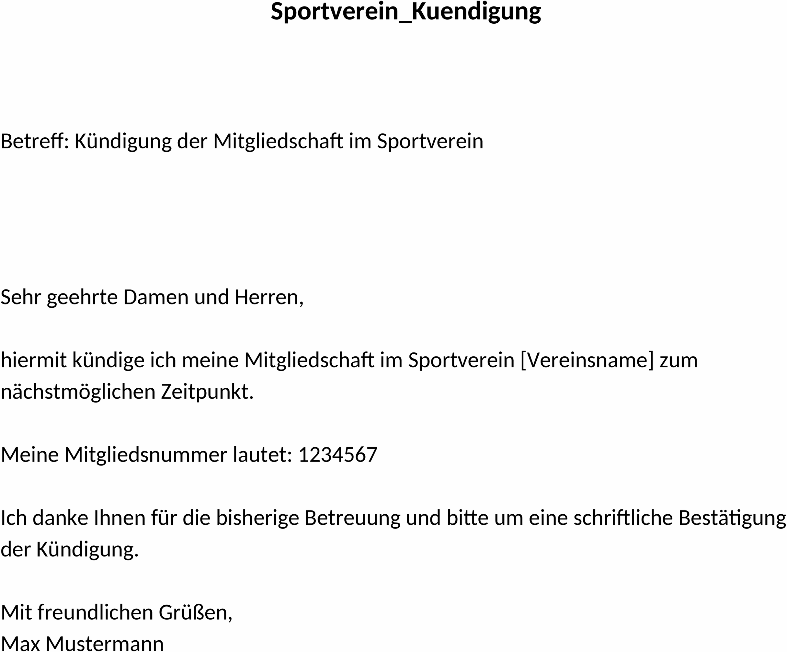 Word-Vorlage Sportverein Kündigung