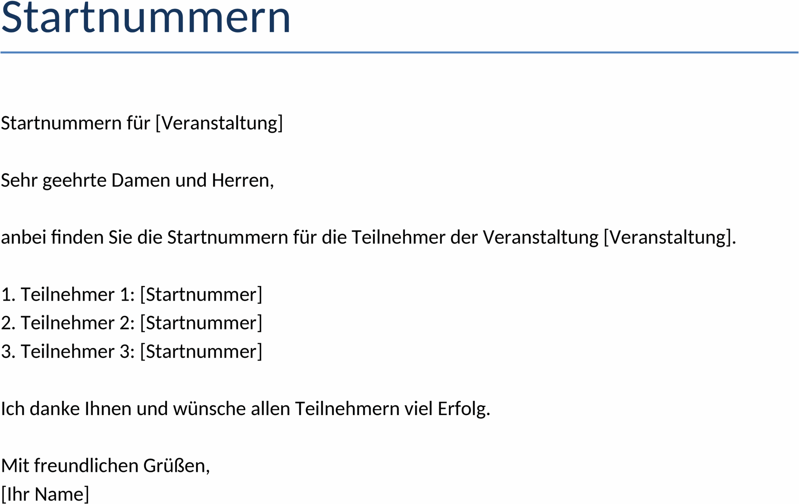 Word-Vorlage für Startnummern bei Sportevents