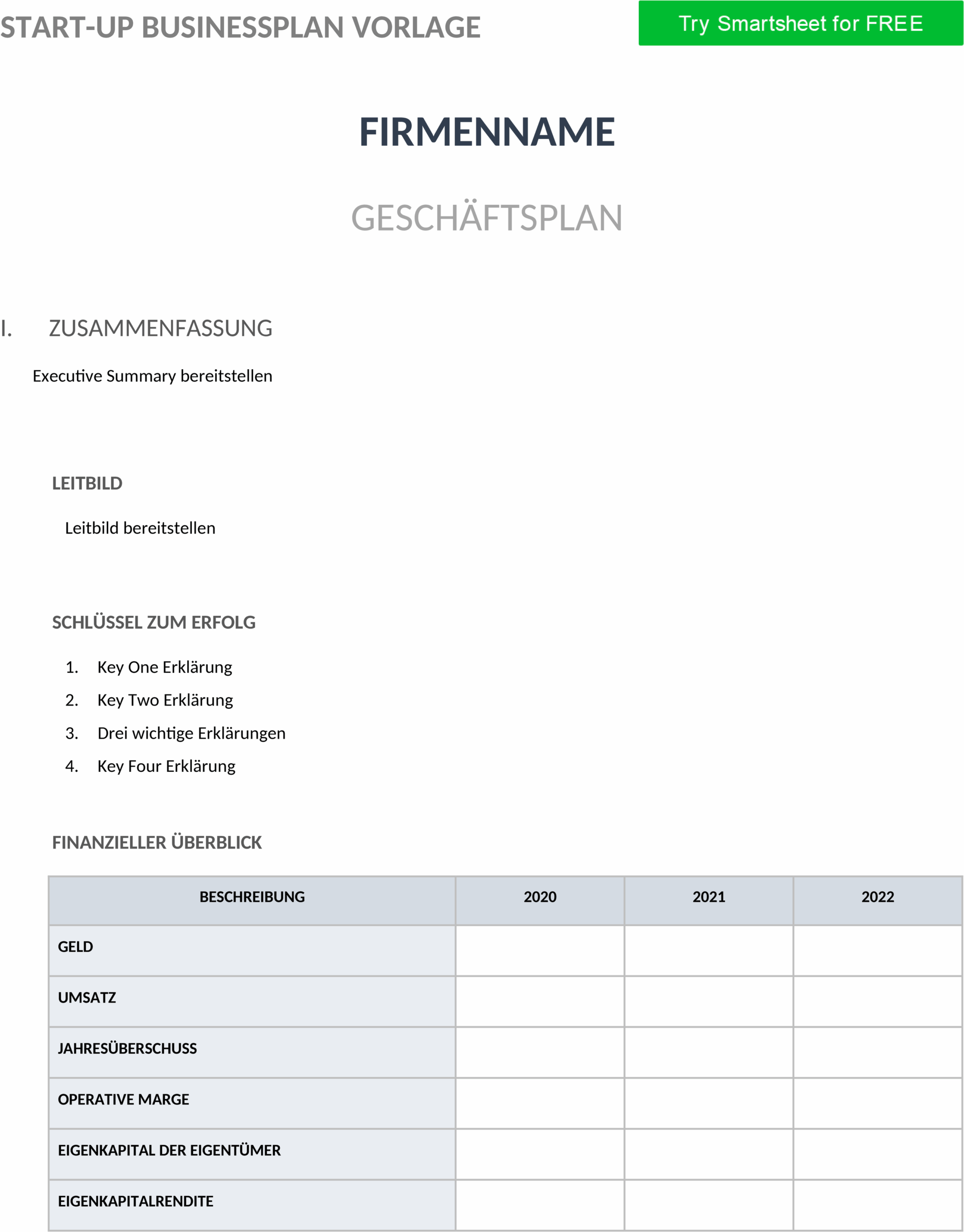 Word-Vorlage für Startup-Businessplan