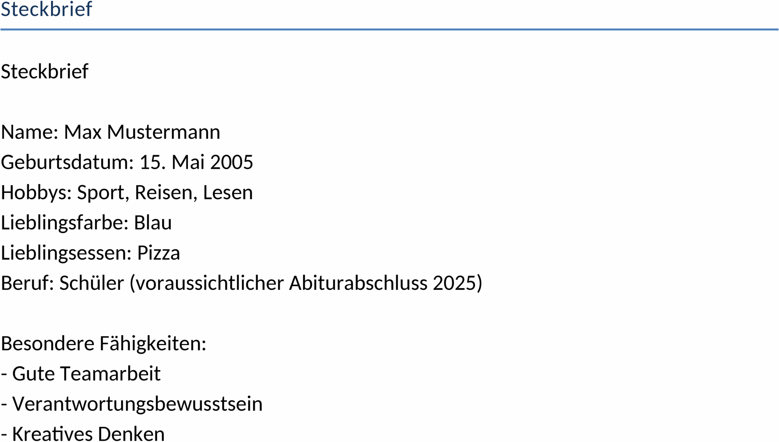 Word-Vorlage Steckbrief für Beruf und Projekte