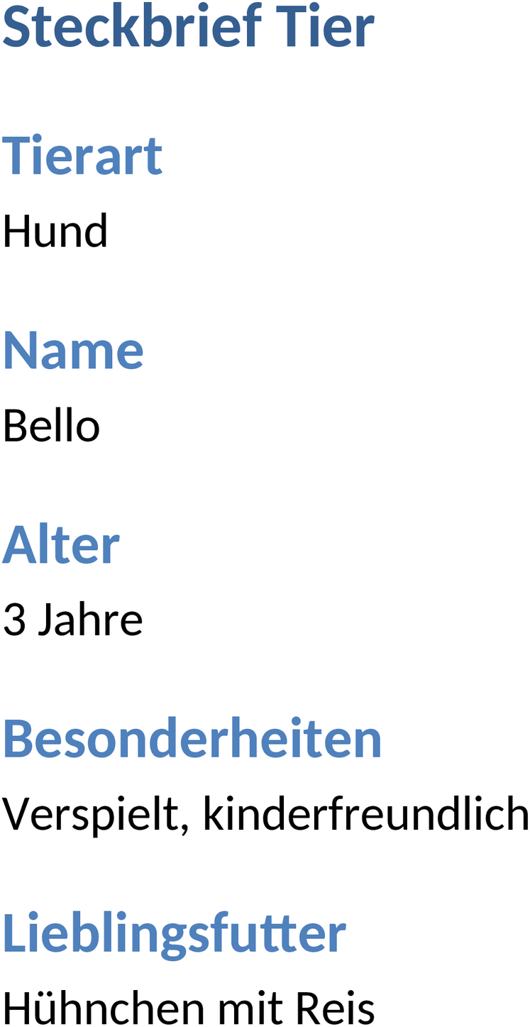 Word-Vorlage Steckbrief Tier